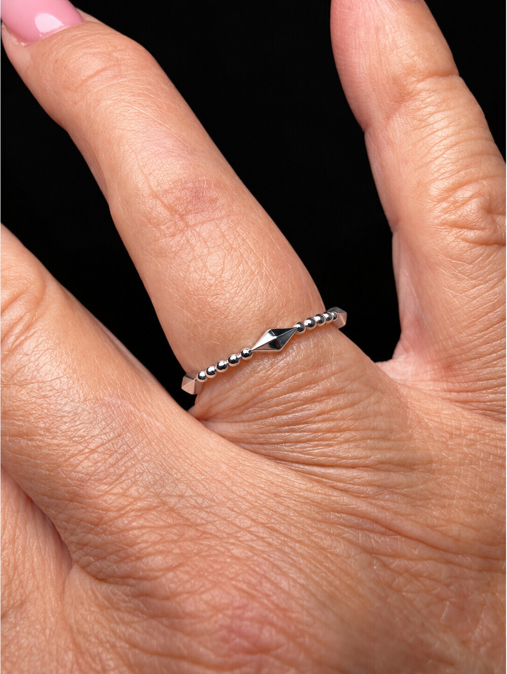 Italian 925 Sterling Silver Beaded Geometric Stacking Ring Size 10